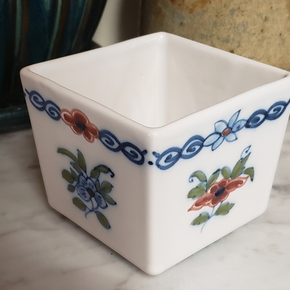 𝅺DUTCH Focke & Meltzer Floral Blue White Square Dish Makkum Planter Trinket - Picture 1 of 6
